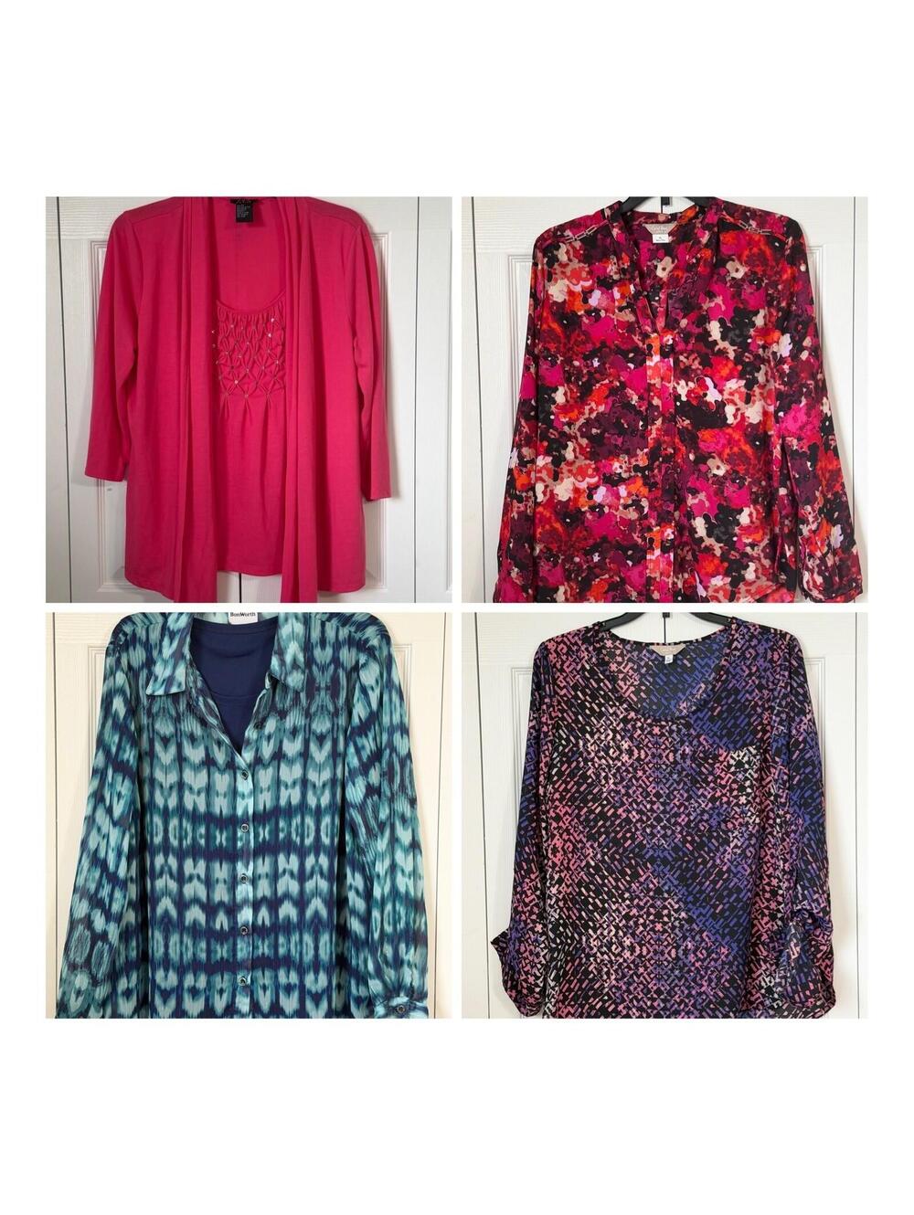 Lot of 4 Womens Petite Large Tops RQT Coral Bay BonWorth Pink Blue Floral PL